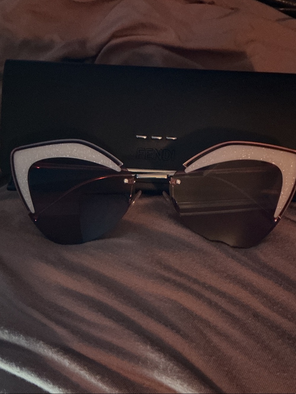 Fendi Cat-Eye Sunglasses with Silver Frames and White Glitter Accents